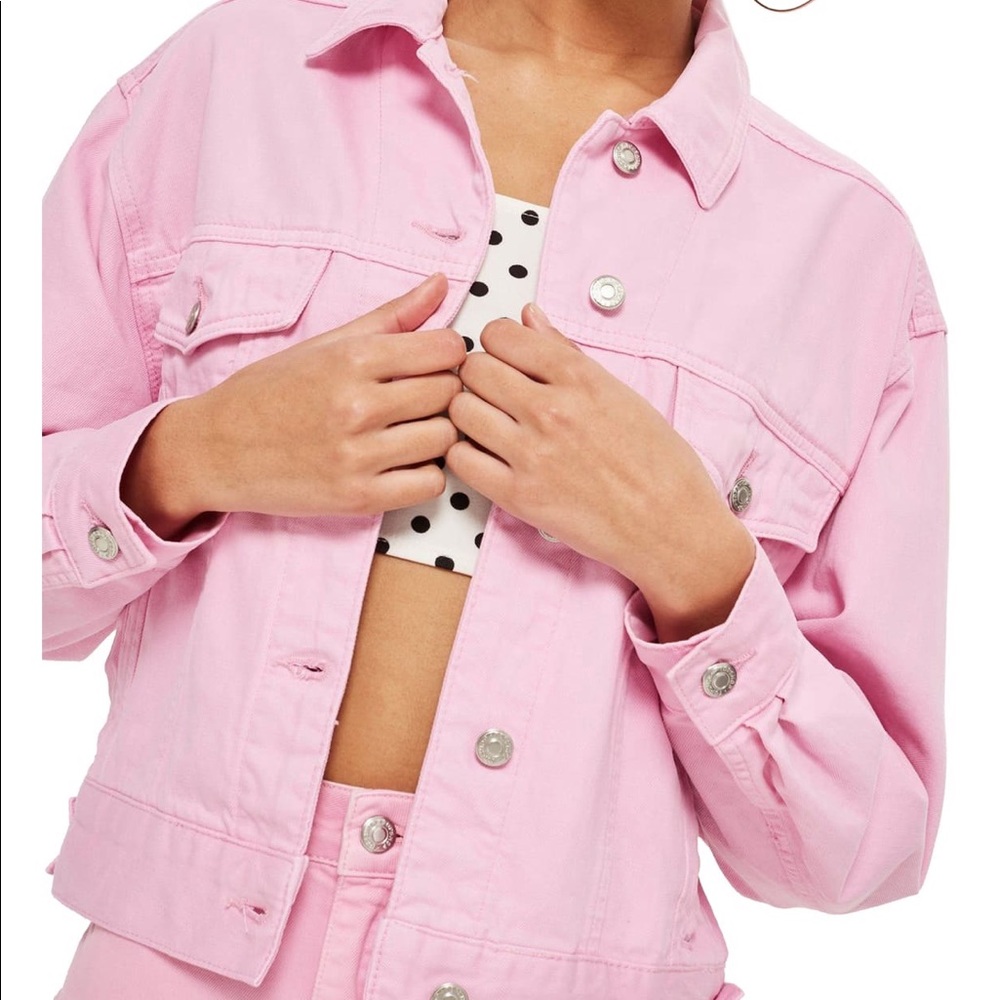 Topshop Light Pink Denim Moto Jacket